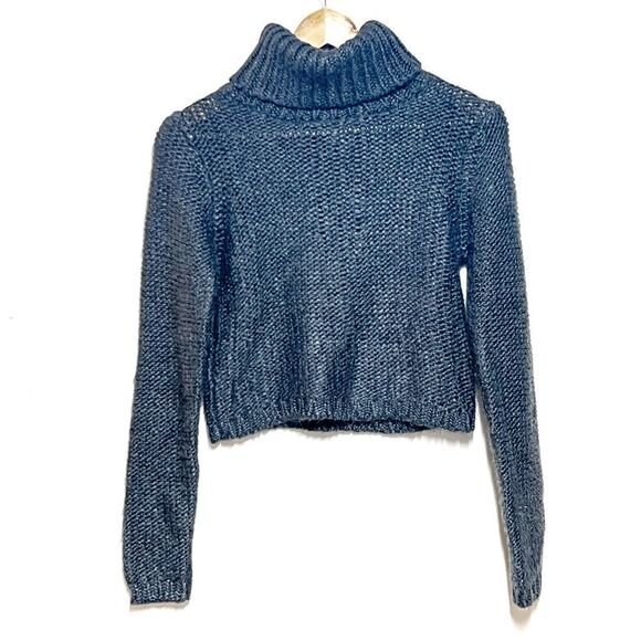 Elizabeth and James Charcoal Chunky Knit Crop Turtleneck Sweater Womens S - Picture 1 of 6